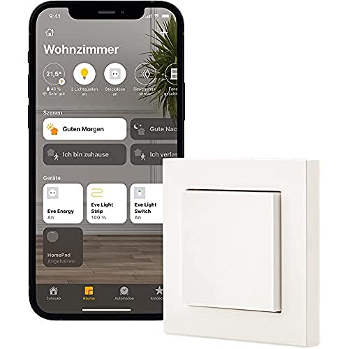 Eve Light Switch – Smarter Lichtschalter, Einfach-, Wechsel- & Kreuzschaltung, kompatibel mit Mehrfachschaltern, Zeitpläne, anpassbares Design, keine Bridge nötig, Apple HomeKit, Bluetooth, Thread