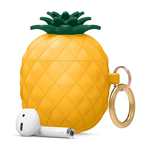 elago Ananas AirPods Hülle Silikon Pineapple Case Kompatibel mit Apple AirPods 2 & 1 – Lustiges und Süßes 3D Cartoon Design AirPods Schutzhülle, Hochwertiges Silikon AirPods Hülle mit Karabiner