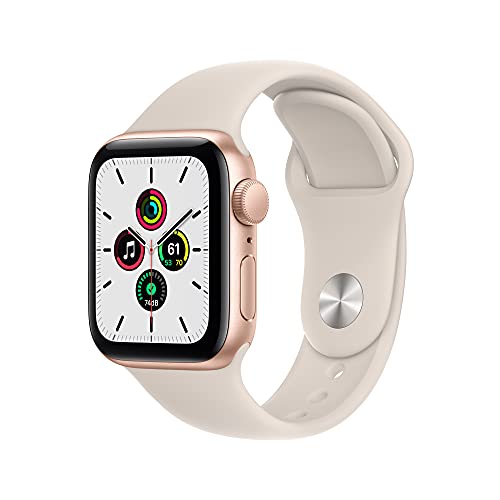 Apple Watch SE (1. Generation) (GPS, 40mm) Smartwatch - Aluminiumgehäuse Gold, Sportarmband Sternenlicht - Regular. Fitness-und Aktivitätstracker, Herzfrequenzmesser, Wasserschutz