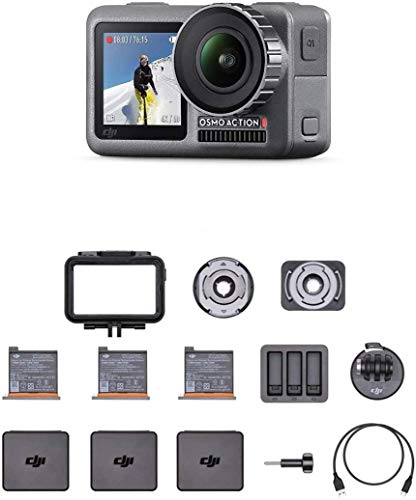 DJI Osmo Action Cam - Digitalkamera mit 2 Bildschirmen, wasserdicht bis zu 11 m, integrierte Stabilisierung, Foto und Video in 4K HDR bei 100 Mbit/s, Sprachsteuerung, Zubehör-Kit enthalten - Schwarz