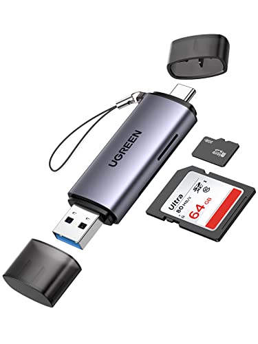 UGREEN SD Kartenleser USB 3.0 USB C Dual Stecker Kartenlesegerät SD Card Reader USB Speicherkartenleser Sd Karten Adapter Kompatibel mit iPhone 17 Serie/Android/Windows/macOS usw (Grau)