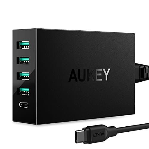 Aukey PA-Y5 USB C Ladegerät 5 Port, 1 USB C Port und 4 Port mit AiPower Tech für LG HTC Nexus, 1m schwarz