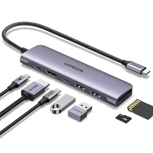 UGREEN Revodok USB C Hub 5Gbps, 4K HDMI, PD100W, USB 3.0 Datenports, SD/TF Kartenleser Multiport Adapter Kompatibel mit iPhone 16 Serie, MacBook, iPad, Surface Laptop, Galaxy S24, Steam Deck usw.