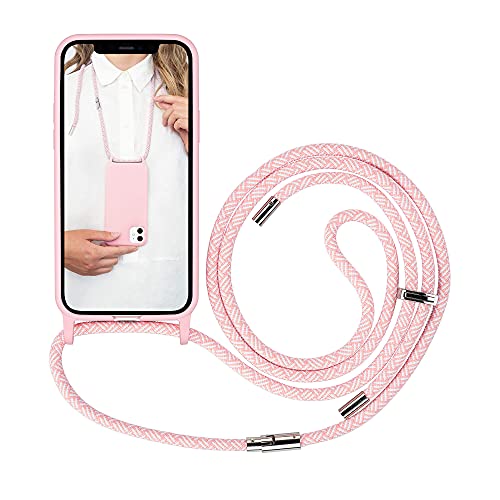Artwizz HangOn Case geeignet für iPhone 12/12 PRO (6.1') - Elastische Schutzhülle aus Silikon als Handykette zum Umhängen mit Band - Light Salsa