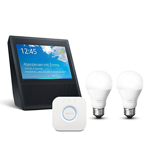 Echo Show (1. Gen.) - schwarz inkl. Philips Hue White E27 Starter Set mit Bridge