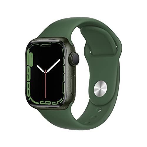 Apple Watch Series 7 (GPS, 41mm) Smartwatch - Aluminiumgehäuse Grün, Sportarmband Klee - Regular. Fitnesstracker, Blutsauerstoff und EKGApps, Always-On Retina Display, Wasserschutz