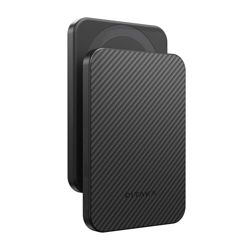 pitaka Magnetische Powerbank 5000mAh Wireless Power Bank aus Aramidfaser Ultradünnes Tragbares Ladegerät USB C Externe Akku Max 15W Schnelles Aufladen für iPhone 16/15/14/13 Schwarz/Grau