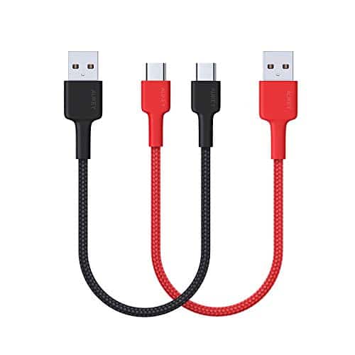 AUKEY USB C Kabel Kurz auf USB A (0.2m x 2) USB Typ C Ladekabel für Samsung Galaxy S10+ S10e Note9, LG V40 ThinQ, Huawei P30 P20, HTC U12+, Nexus 6P 5X, OnePlus, MacBook usw. - Rot und Schwarz