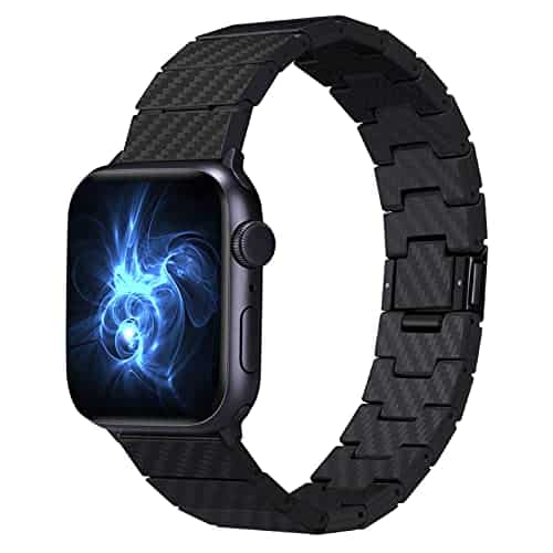 pitaka Carbon Armband kompatibel mit Apple Watch Series 7/6/SE/5/4/3/2/1 42mm/44mm/45mm, 100% aus Kohlefaser einstellbar Uhrenarmband, minimalistisch Ersatzarmband mit magnetisch Verschluss - Modern