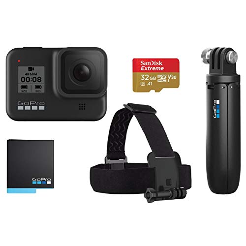 GoPro HERO8 Black Bundle - inklusive Shorty Stativ, Speicherkarte, Kopfbügel und Akku (Holiday Kit)