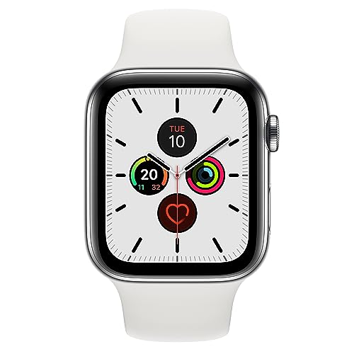 Apple Watch Series 5 (GPS + Cellular, 44 mm) Edelstahlgehäuse - Sportarmband Weiß