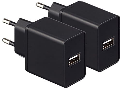 AmazonBasics - Netzteil/Ladegerät mit 1 USB-Anschluss, 2,4 A, Schwarz, 2er-Pack