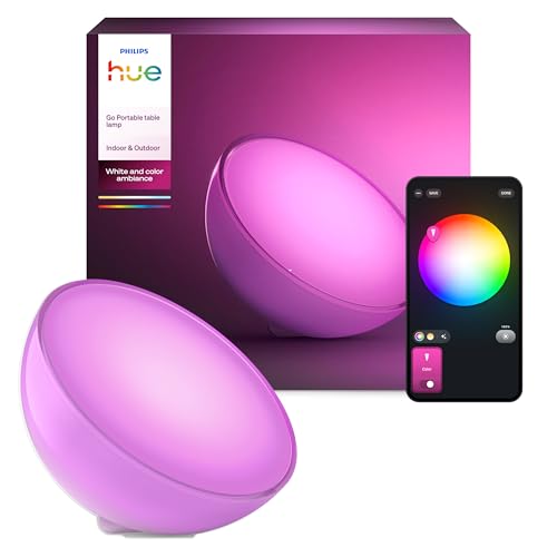 Philips Hue White & Color Ambiance Go Tischleuchte (530 lm), dimmbare LED Leuchte für das Hue Lichtsystem mit 16 Mio. Farben, smarte Lichtsteuerung über Sprache oder App, weiß
