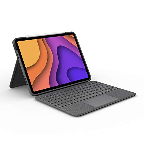 Logitech Folio Touch Hülle Tastatur, Trackpad und Smart Connector für iPad Air 4. Gen 5. Gen 2020, 2022 (Modell: A2316/ A2324/ A2072/ A2325/ A2588/ A2589/ A2591), Deutsches QWERTZ-Layout - Grau