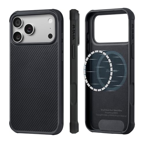 pitaka Hülle für iPhone 17 Pro Magnetische Schutzhülle mit Vollem Schutz Kompatibel mit Magsafe Vollgeschützte Handyhülle aus Aramidfaser und TPU Militärische Schutzhülle Schwarz/Grau