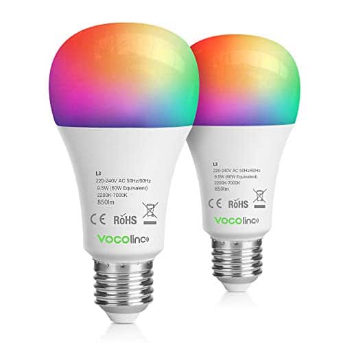 VOCOlinc HomeKit Wifi Lampe LED Smart Glühbirne E27 60W RGB Kompatible mit Alexa Google Assistant, Hub Unbenötigt APP-dimmbar Zeitplan Festlegen A67 2200-7000K (2Pack-L3EU)