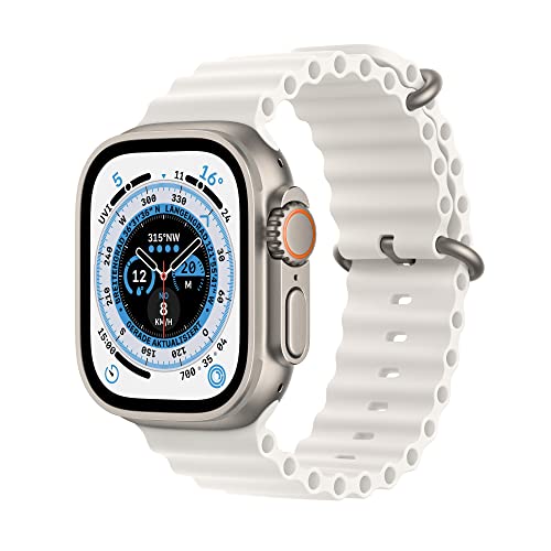 Apple Watch Ultra (GPS + Cellular, 49mm) Smartwatch - Titangehäuse, Ocean Armband Weiß. Fitnesstracker, präzisesGPS, Aktionstaste, extra Lange Batterielaufzeit, helleres Retina Display