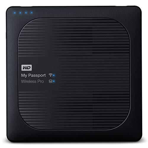 WD My Passport Wireless Pro 4TB, drahtlose tragbare externe Festplatte mit USB Power bank, SD 3.0 Kartenleser, SATA, WDBSMT0040BBK-EESN