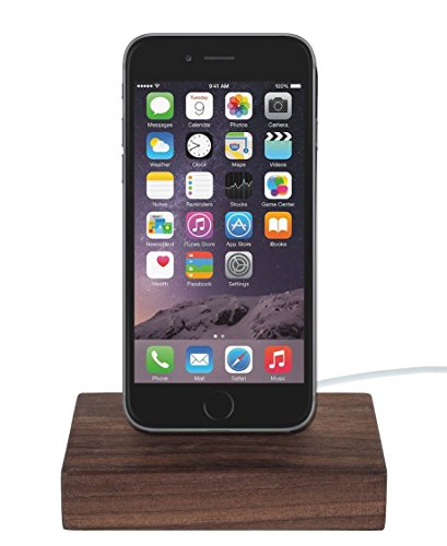 WoodenHP Lightning Dockingstation Dock kompatibel mit iPhone XS, XR, XR Max, X,8, 8 Plus, 7, 7 Plus, 6s, 6s Plus, 6 aus Holz Nussbaumholz inkl. Kabel [MFi]