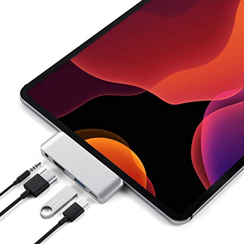 SATECHI USB-C Pro Hub Mobile, mit USB-C PD Ladefunktion, 4K HDMI, USB 3.0 & 3,5 mm Kopfhöreranschluss, kompatibel mit iPad Pro 2018, Microsoft Surface Go & mehr (Silber)