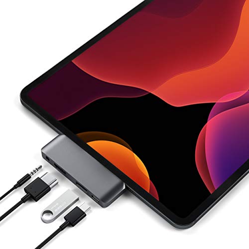 SATECHI Type-C Mobile Pro Hub Adapter mit USB-C PD-Aufladung, 4K HDMI, USB 3.0 & 3,5mm-Kopfhörerbuchse – Für M2/M1 iPad Pro, M1 iPad Air, iPad Mini und mehr (Space Grau)