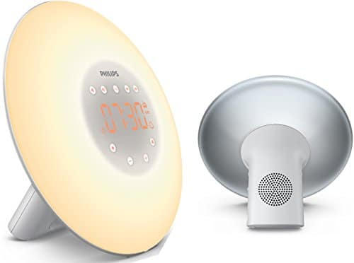 Philips HF3506/05 Wake-up Light LED, Aufwachen mit Licht, 2 natürlichen Wecktöne, silber