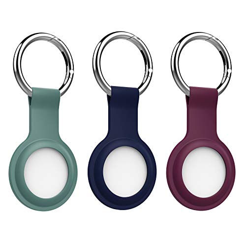 MoKo Schlüsselsucher Hülle Kompatibel mit Airtags 2021, 3 Stück Silikon Hülle mit Schlüsselring Tragbare Schlüsselanhänger Cover Case, Dunkelblau+Pflaumenfarbe+Dunkelgrün
