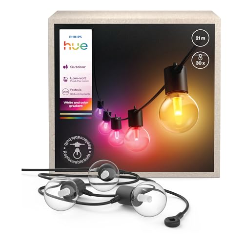 Philips Hue Festavia Globe Außenlichterkette, White and Color Ambiance, 21 M, 30 Lampenkugeln, dimmbar, Steuerung per Hue App, funktioniert mit Alexa, Google Assistant und Apple Home