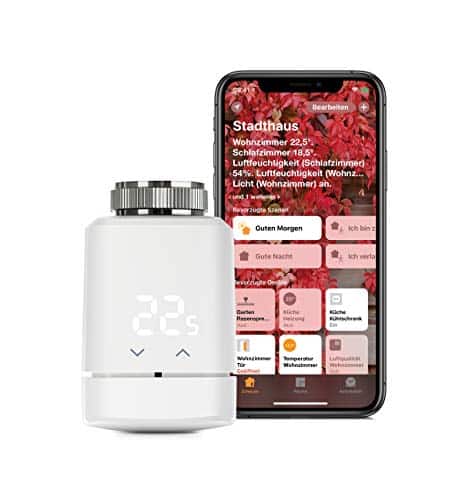Eve Thermo - Smartes Heizkörperthermostat mit LED-Display, automatischer Temperatursteuerung, keine Bridge erforderlich, integriertes Touch-Bedienfeld, BLE, Apple HomeKit, Made in Germany