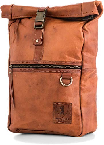 Berliner Bags Vintage Rucksack Utrecht M aus Leder, Fahrradrucksack mit Laptopfach für Damen und Herren - Braun