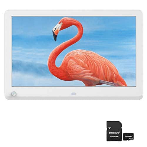 Digitaler Bilderrahmen, Elektronischer Fotorahmen 12 Zoll 1920 * 1080 HD IPS Display mit Bewegungssensor Kalender/Alarm/Foto/Musik/Video Player/automatisch drehen/Auto on/Off Timer mit 32GB SD, Weiß