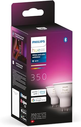 Philips Hue White & Color Ambiance GU10 LED Spot 2er Pack (350 lm), dimmbare LED Lampen für das Hue Lichtsystem mit 16 Mio. Farben, smarte Lichtsteuerung über Sprache und App