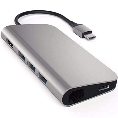 SATECHI Aluminium Multiport Adapter, 4K HDMI, USB-C Port, Gigabit Ethernet, SD/MicroSD-Kartenleser, USB 3.0, für MacBook Pro, Air M2, M1, iPad Pro, Air M2, M1, Mac mini M2, iMac M1 (Space Grau)