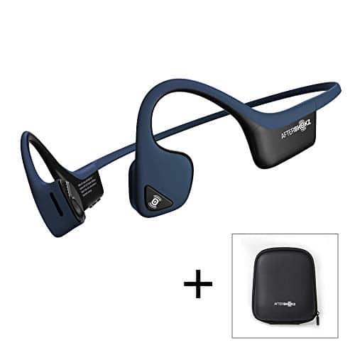 AfterShokz Trekz Air Open Ear Sport Kopfhörer, Bluetooth Kopfhörer, Knochenschall Kopfhörer, Bone Conduction Headphones, Mit Tragetasche/Wireless/Mikrofon/Etwa 30g, Nachtblau
