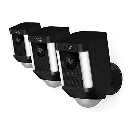 Ring Spotlight Cam Battery von Amazon | HD Sicherheitskamera mit LED Licht, Sirene und Gegensprechfunktion, Batterie betrieben | Mit 30-tägigem Testzeitraum für Ring Protect | Schwarz | 3 Kameras