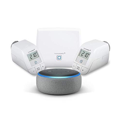 Echo Dot (3. Gen.), Hellgrau Stoff + Homematic IP Smart Home Set Heizen