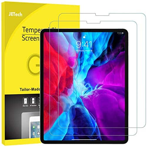 JETech 2 Stück Schutzfolie für iPad Pro 12,9 Zoll (2020 und 2018 Modell, Veröffentlichung Kante zu Kante Liquid Retina Display), Gehärtetem Glas Panzerglas Displayschutzfolie