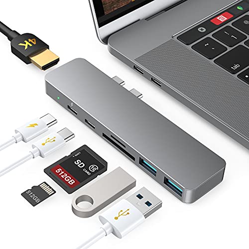 USB C Hub für MacBook Pro/Air M1 2020/2019/2018, 7 in 2 USB-C Adapter mit 4K HDMI, Thunderbolt 3 (100W PD), USB-C & 2 USB 3.0, SD/TF Kartenleser, Typ C Dongle für MacBook Pro Air 13