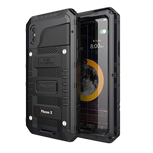 Beeasy Hülle Kompatibel mit iPhone X Wasserdicht Stoßfest Outdoor Handy Case Militärstandard Schutzhülle mit Displayschutz Robust Waterproof Metall Schutz Stürzen Stößen Heavy Duty Handyhülle Schwarz