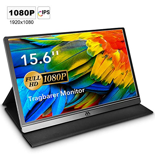 Tragbarer Monitor - 15,6 Zoll USB Monitor IPS Bildschirm Tragbar 1920×1080 Full-HD Portable Monitor mit USB-C / Typ-C Mini-HDMI für PC, Handy, Xbox, PS4 usw, mit Schutzhülle Displayschutz