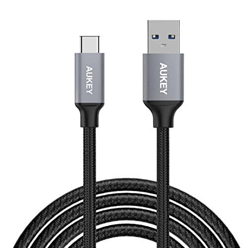 AUKEY USB C Kabel auf USB 3.0 A 2m Nylon Aluminiumgehäuse Typ C Ladekabel Datenkabel für USB C Geräte wie Samsung Galaxy S9+ / S9 / S8+ / S8 , MacBook Pro 2016 , HUAWEI P10 usw. - Schwarz