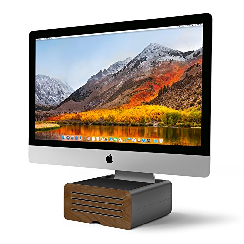 Twelve South HiRise Pro Monitorständer für iMac/Bildschirme | Höhenverstellbarer Bildschirmständer mit Stauraum, doppelseitige Vorderseite und Ledereinlage