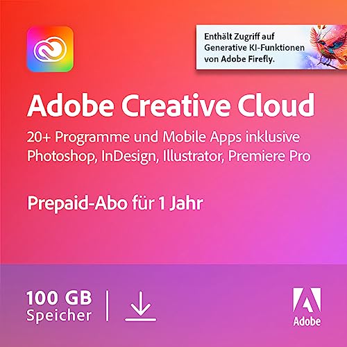 Adobe Creative Cloud All Apps | Grafik Design Software | Generative KI Features | Vektor-Illustration, Layout und Bildbearbeitung | PC/Mac