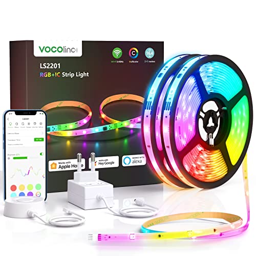 VOCOlinc HomeKit LED Streifen, 5m LED Streifen Segmentierte Farbsteuerung für Schlafzimmer,funktioniert mit Alexa und Google Assistant,Musiksynchronisierung, segmentiertes DIY