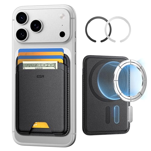 ESR für MagSafe Wallet, 5 Karten Halter, RFID Schutz, iPhone Wallet mit 3200g Magnetstärke, Veganes Leder, für iPhone 17/16/15/14/13/12 Serie und Ausgewählte Samsung Geräte, Nicht für mini, Schwarz