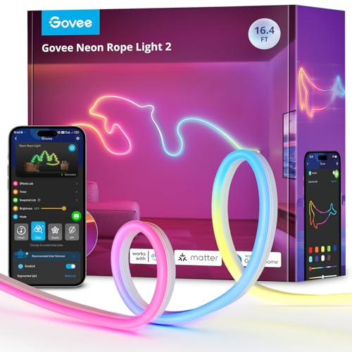 Govee Neon Rope Light 2, RGBIC Neon LED Strip 5m mit Form-Mapping, DIY Design, Funktioniert mit Matter, Alexa & Google Assistant, Neon LED Streifen für Schlafzimmer Gaming Wanddekoration, Weiß