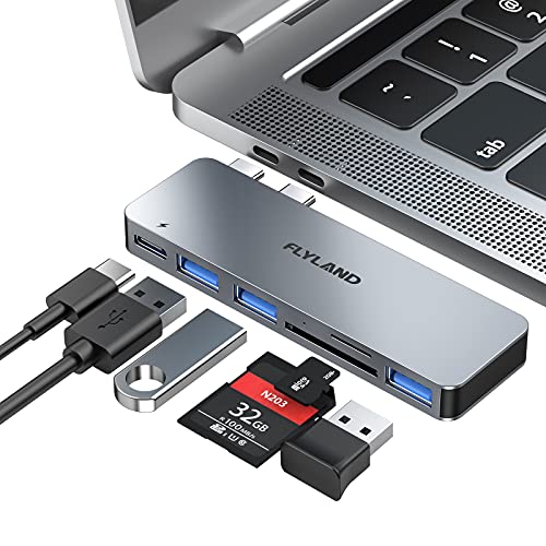 FLYLAND USB C Hub, M1 MacBook Pro/Air Adapter mit Thunderbolt 3 (USB C Data, Power Delivery, Video Output), 3 USB 3.0 Ports, SD/TF Kartenleser, Space Grau Aluminium für MacBook Pro/Air 2020/2019/2018