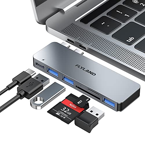 FLYLAND Koncentrator USB C, adapter M1 MacBook Pro/Air z Thunderbolt 3 (USB C Data, Power Delivery, Video Output), 3 porty USB 3.0, czytnik kart SD/TF, kosmiczny szary aluminiowy do MacBook Pro/Air 2020/2019/2018