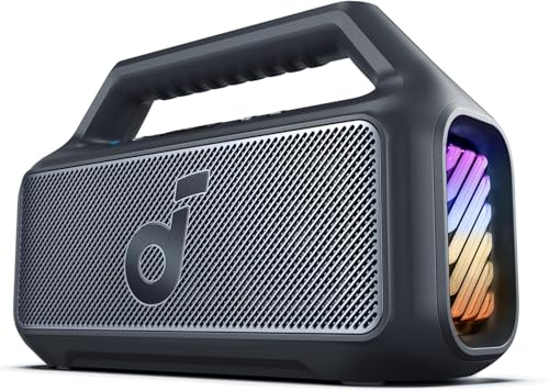 soundcore by Anker, Boom 2 Outdoor-Lautsprecher, 80W, Subwoofer, BassUp 2.0, 24h Akku, IPX7 Wasserdicht & Schwimmt, LED-Licht, USB-C, EQ, BT 5.3, Mobiler Bluetooth-Speaker, Camping, Strand, Garten