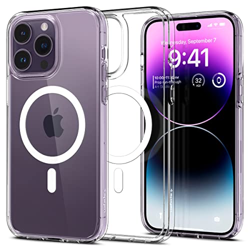 Spigen Ultra Hybrid MagFit Hülle Kompatibel mit iPhone 14 Pro [Anti-Yellowing] Kompatibel mit MagSafe Magnetisch Case Handyhülle -Weiß